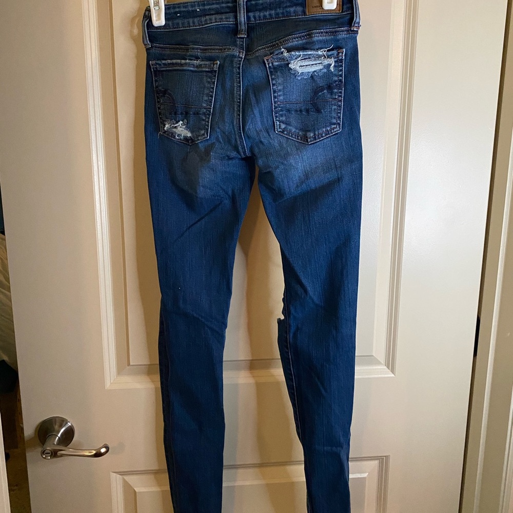 0 Long American eagle dark wash ripped jeans